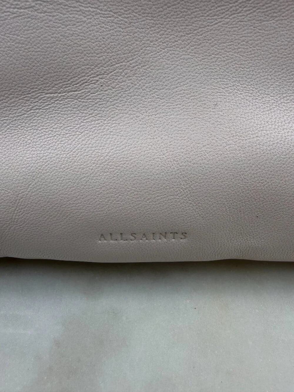 AllSaints Bettina Leather Clutch Desert White W613XD with Dust Bag,NWT $159 MSRP